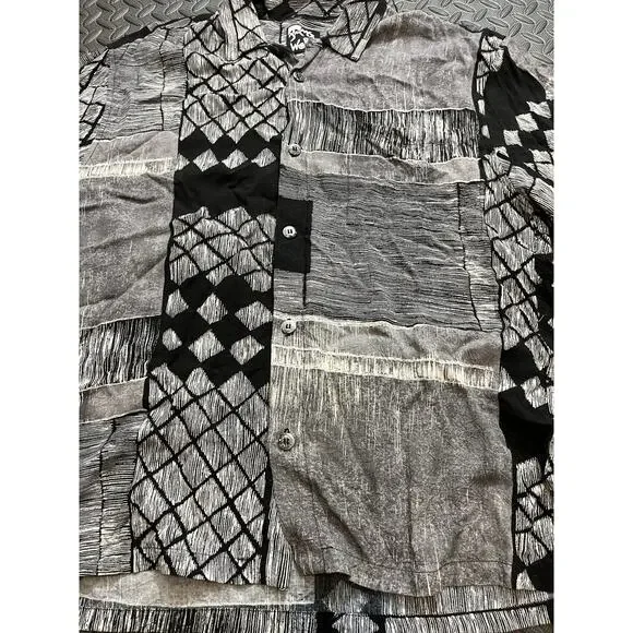 Vintage Jams World Rayon Shirt Geometric Black White Retro Surf Mens Size Med‎